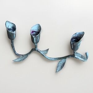 Vintage Cast Iron Calla Lily Candlestick Holder Leaf Vine Patina Finish